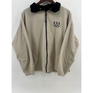 Vintage Team USA Olympics Fleece Jacket Tan Full‎ Zip Mens Large